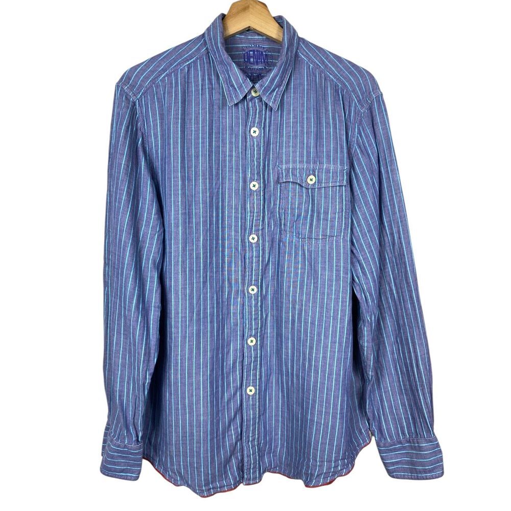 Tommy Bahama Jeans Men Sz L Button Up Long Sleeve Shirt Blue Striped 100% Cotton